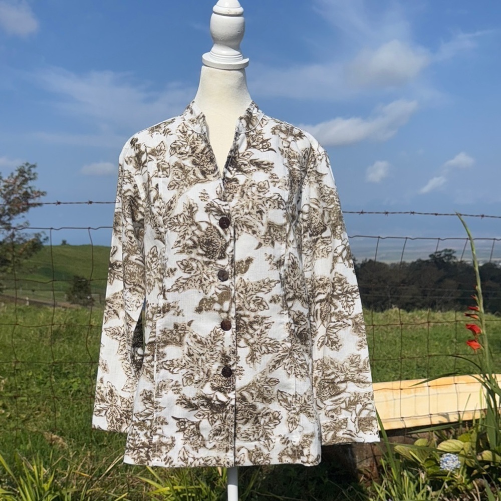 Amber Sun Earthy Laganlook Boho Floral lightweight linen blend Jacket M